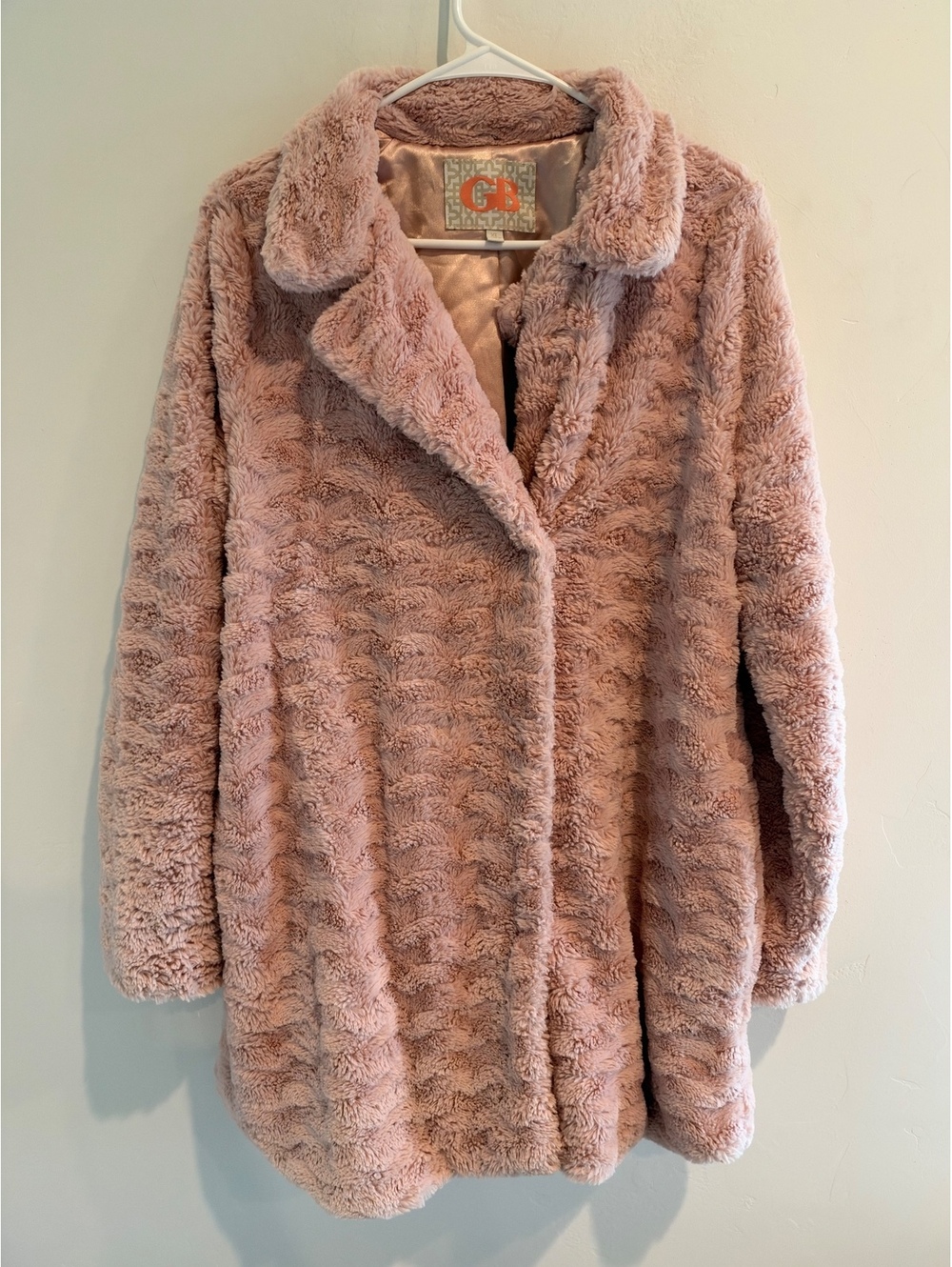 GB Women’s XL Blush Pink Faux Fur Teddy Coat Plush Long Jacket